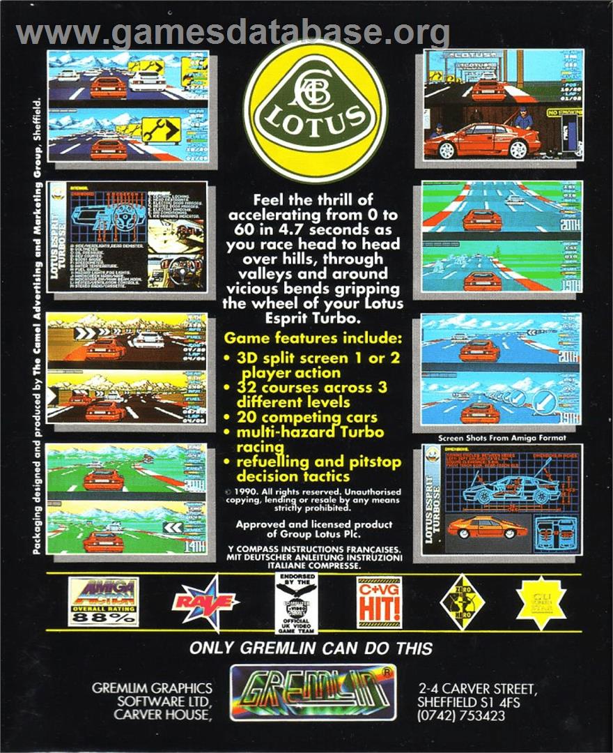 Lotus Esprit Turbo Challenge - Commodore 64 - Artwork - Box Back