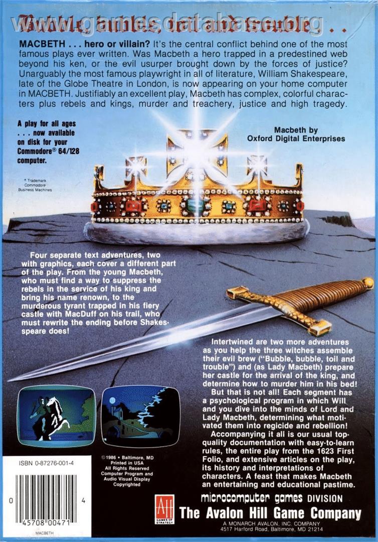Macbeth - Commodore 64 - Artwork - Box Back