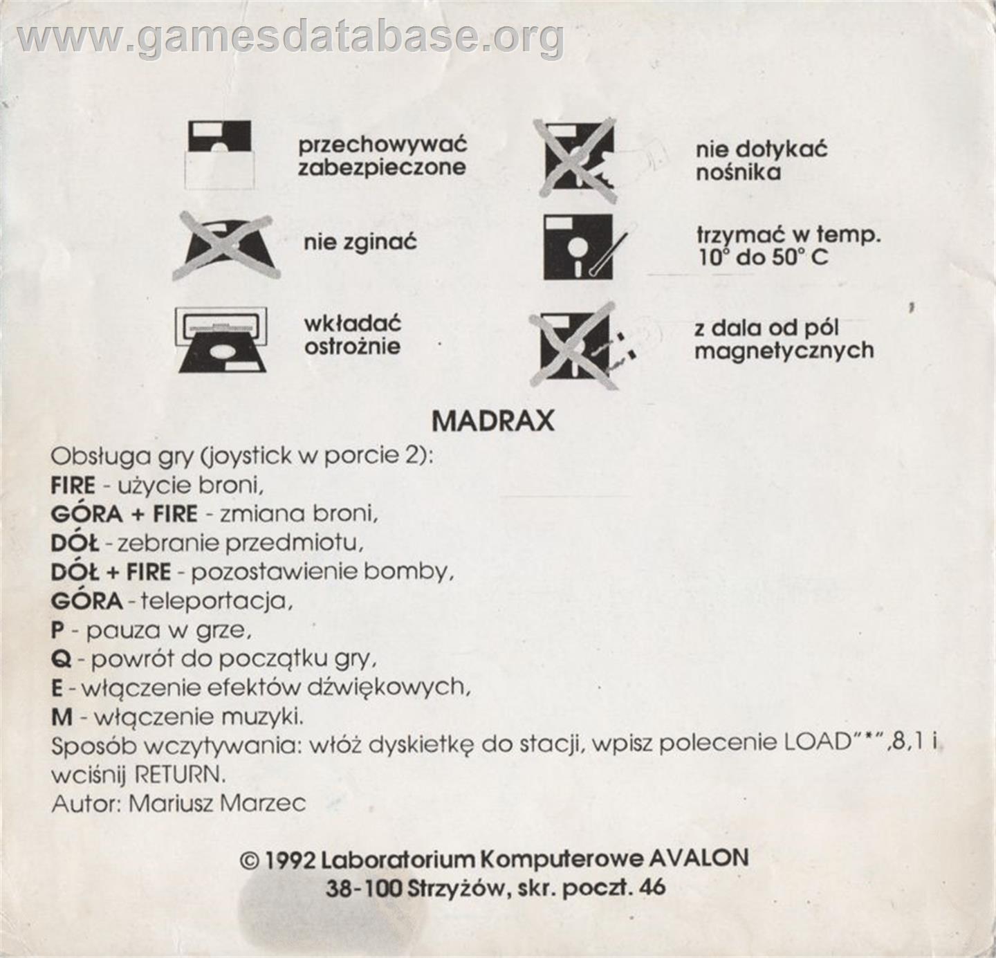 Madrax - Commodore 64 - Artwork - Box Back