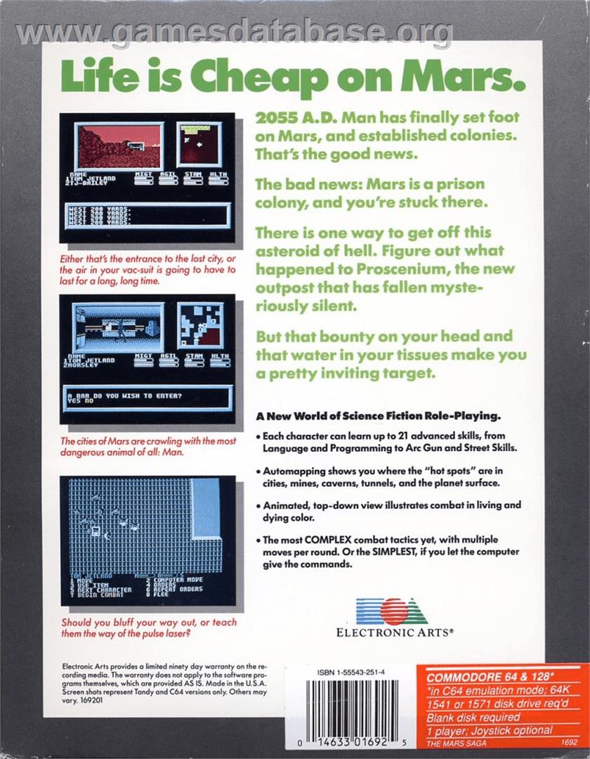 Mars Saga - Commodore 64 - Artwork - Box Back