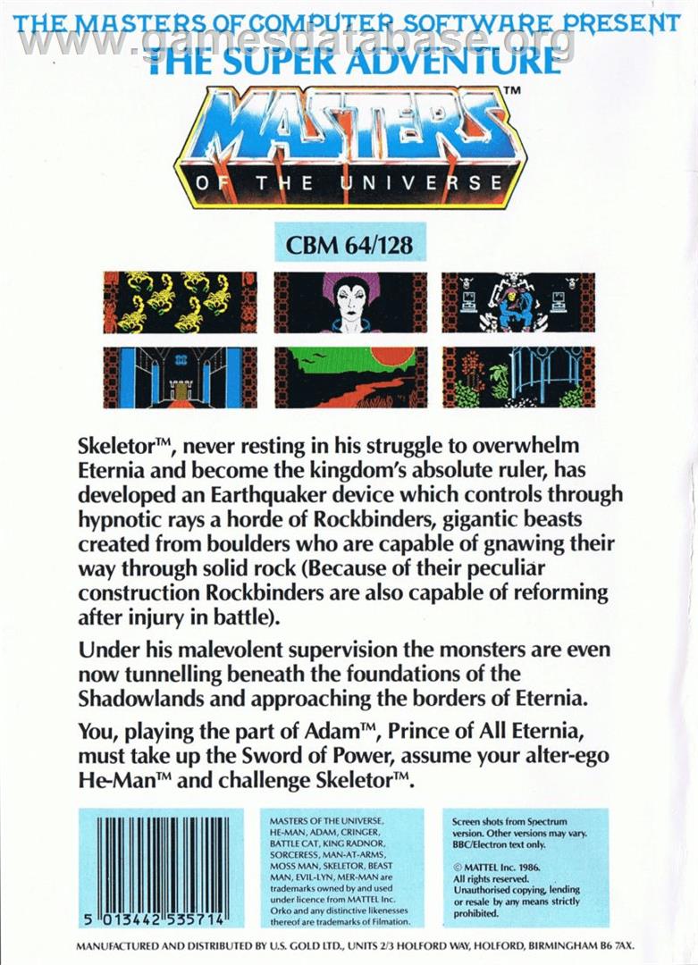 Masters of the Universe: Super Adventure - Commodore 64 - Artwork - Box Back