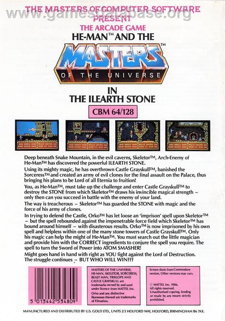 Masters of the Universe: The Arcade Game - Commodore 64 - Artwork - Box Back
