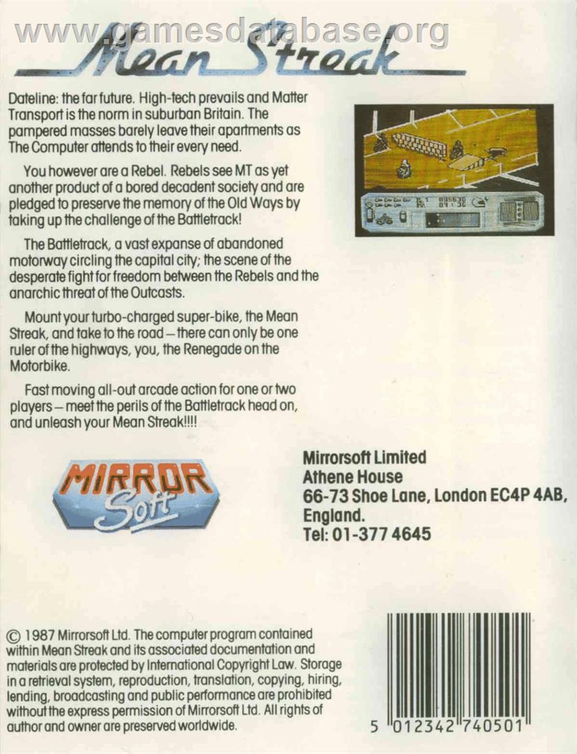 Mean Streak - Commodore 64 - Artwork - Box Back