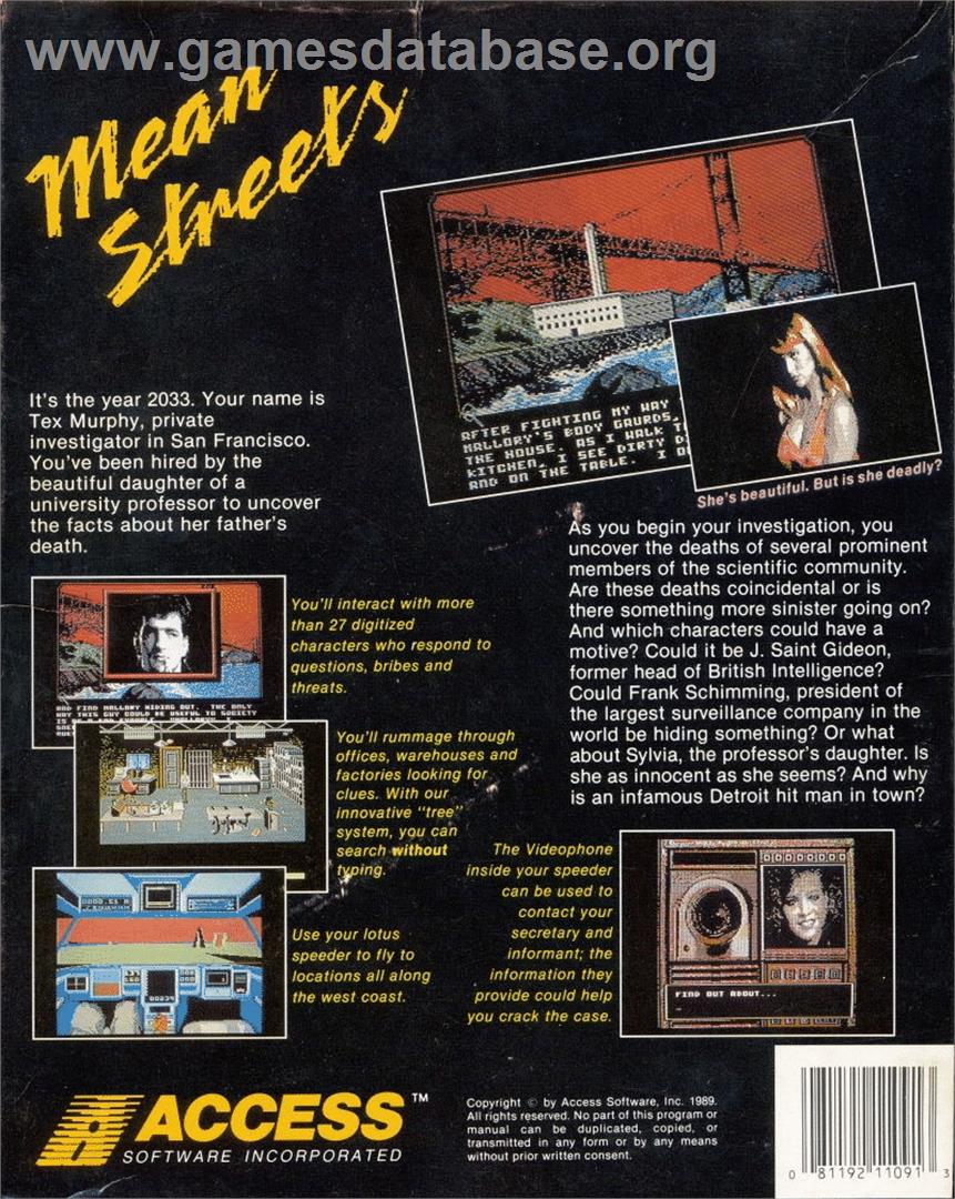 Mean Streets - Commodore 64 - Artwork - Box Back