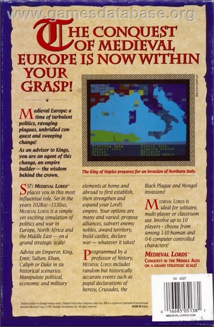 Medieval Lords: Soldier Kings of Europe - Commodore 64 - Artwork - Box Back