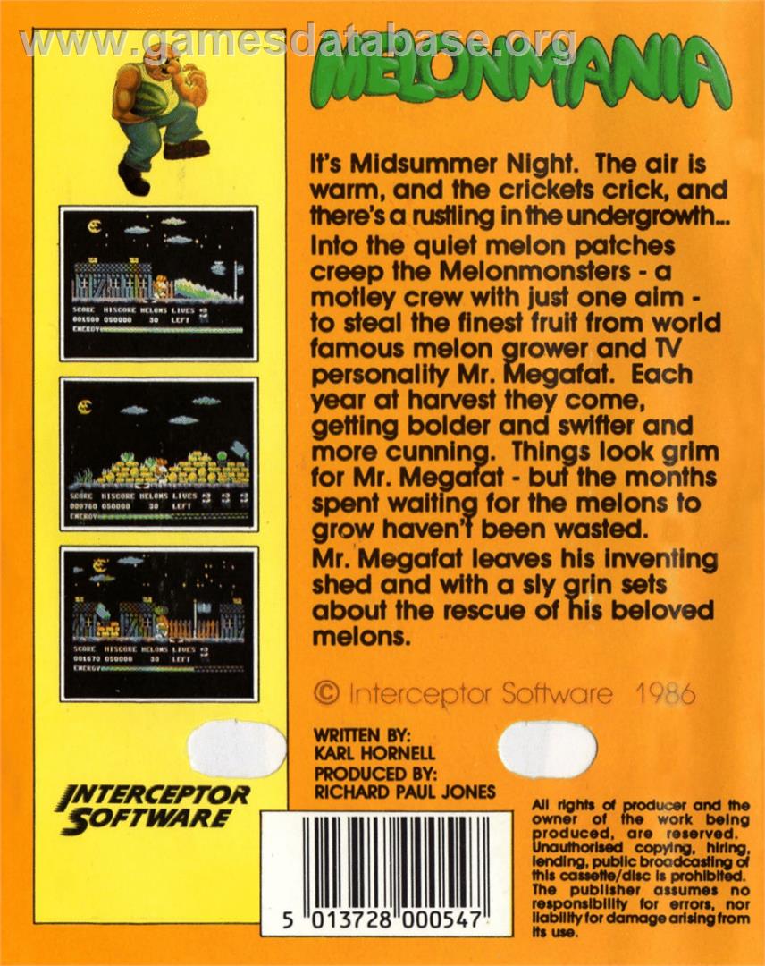 Melonmania - Commodore 64 - Artwork - Box Back