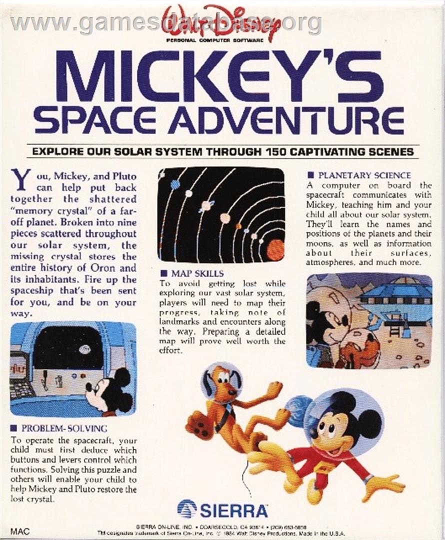 Mickey's Space Adventure - Commodore 64 - Artwork - Box Back