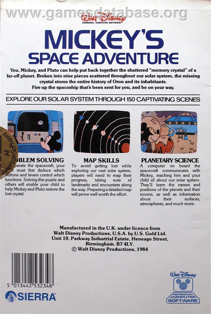 Mickey's Space Adventure - Commodore 64 - Artwork - Box Back