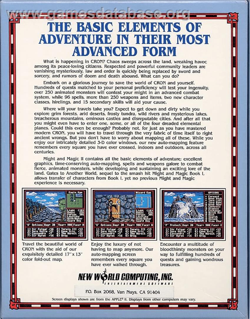 Might and Magic II: Gates to Another World - Commodore 64 - Artwork - Box Back