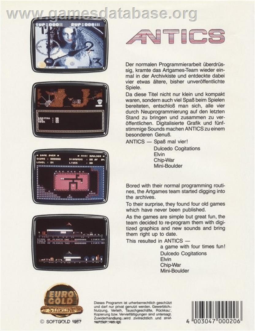 Mini Boulder - Antics - Commodore 64 - Artwork - Box Back