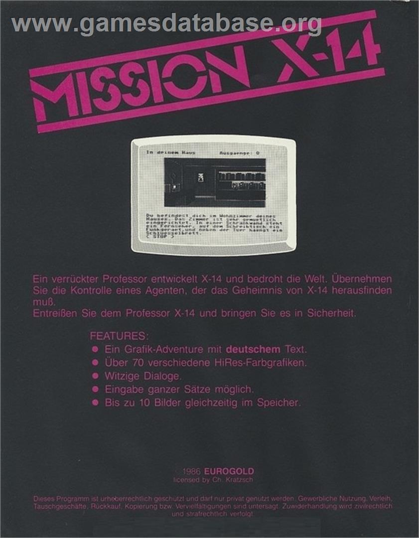 Mission X (Preview) - Commodore 64 - Artwork - Box Back