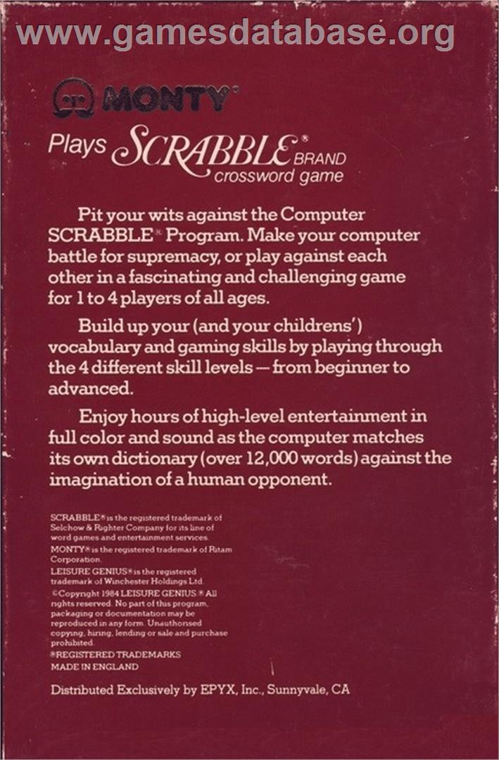 Monty Plays Scrabble - Commodore 64 - Artwork - Box Back