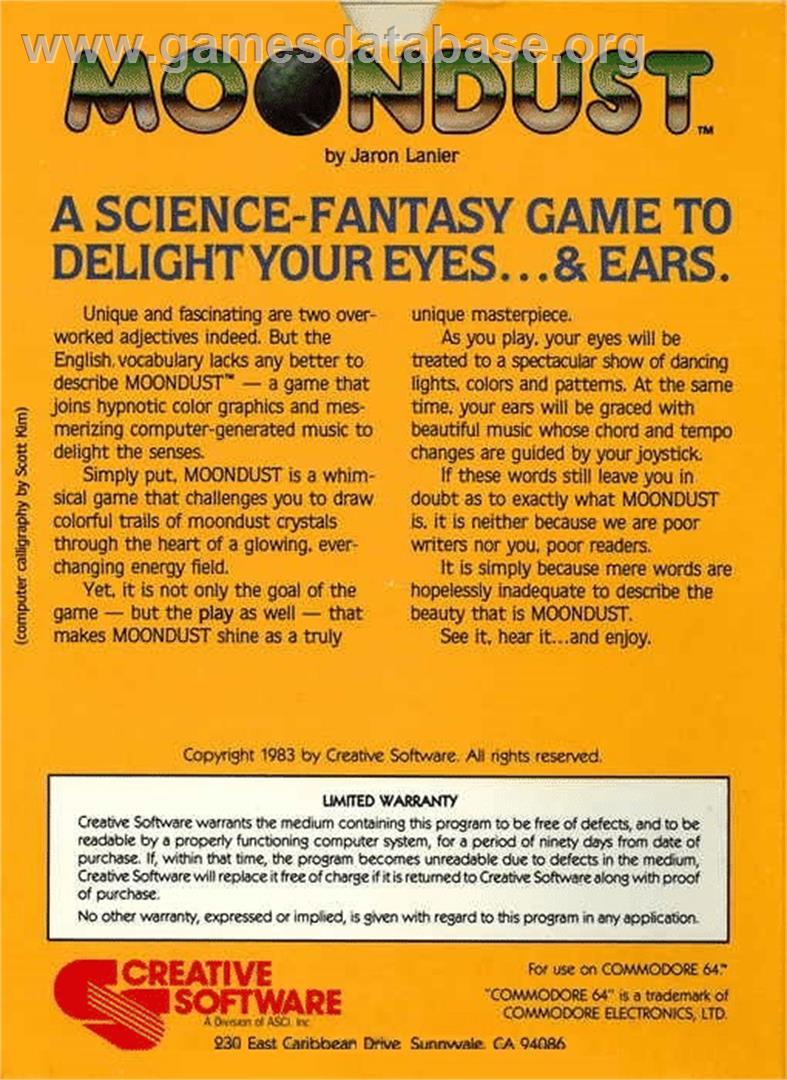 Moon Dust - Commodore 64 - Artwork - Box Back