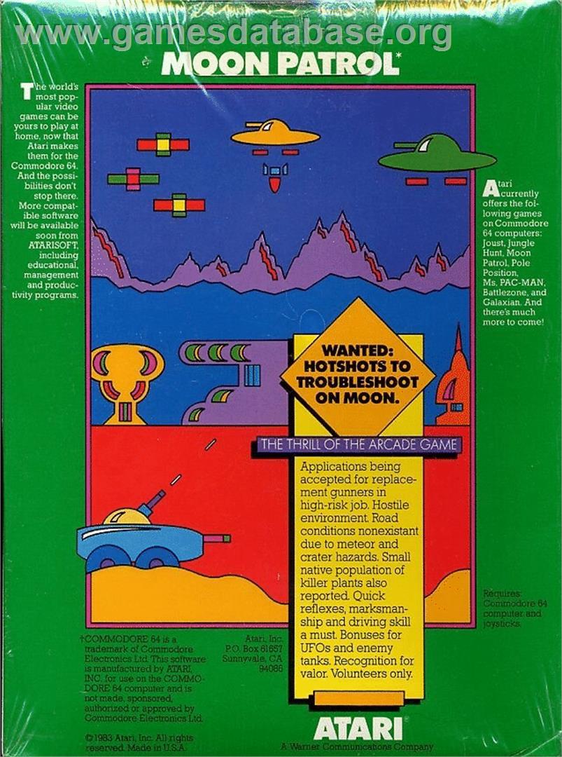 Moon Patrol (Avalon Hill) - Commodore 64 - Artwork - Box Back
