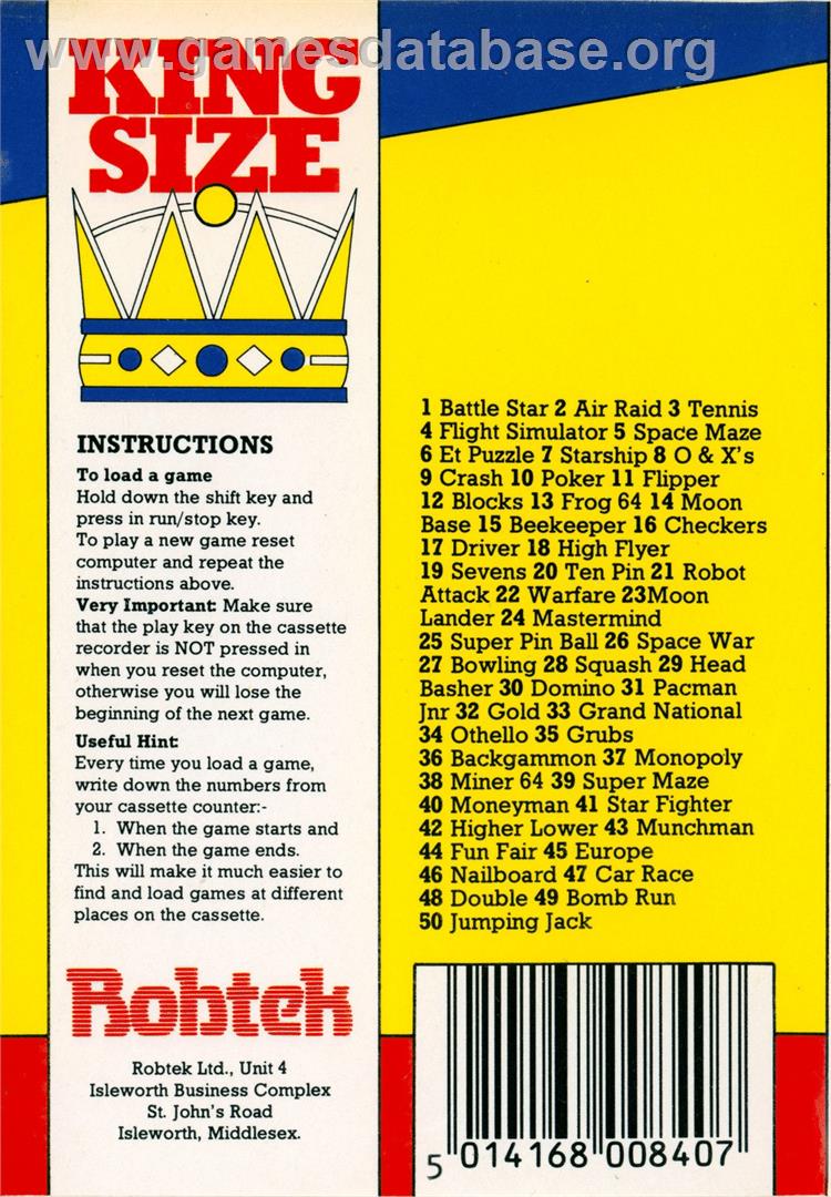 Moonbase (Robtek Ltd.) - Commodore 64 - Artwork - Box Back