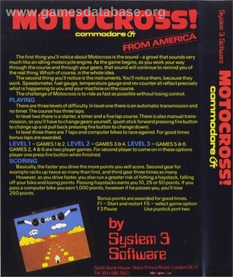 Motocross (Tronix) - Commodore 64 - Artwork - Box Back