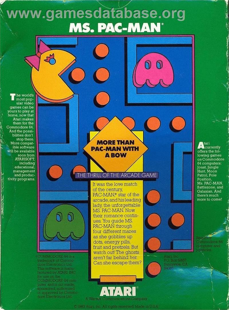 Ms. Pac-Man - Commodore 64 - Artwork - Box Back