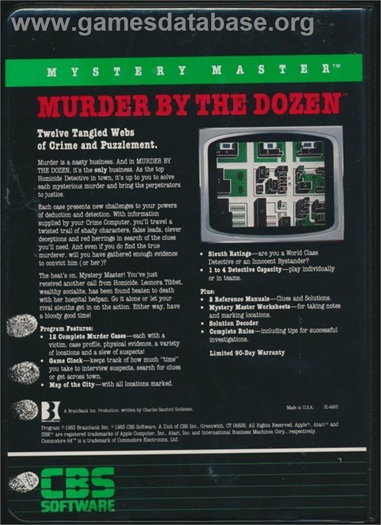 Mystery Master: Murder by the Dozen - Commodore 64 - Artwork - Box Back