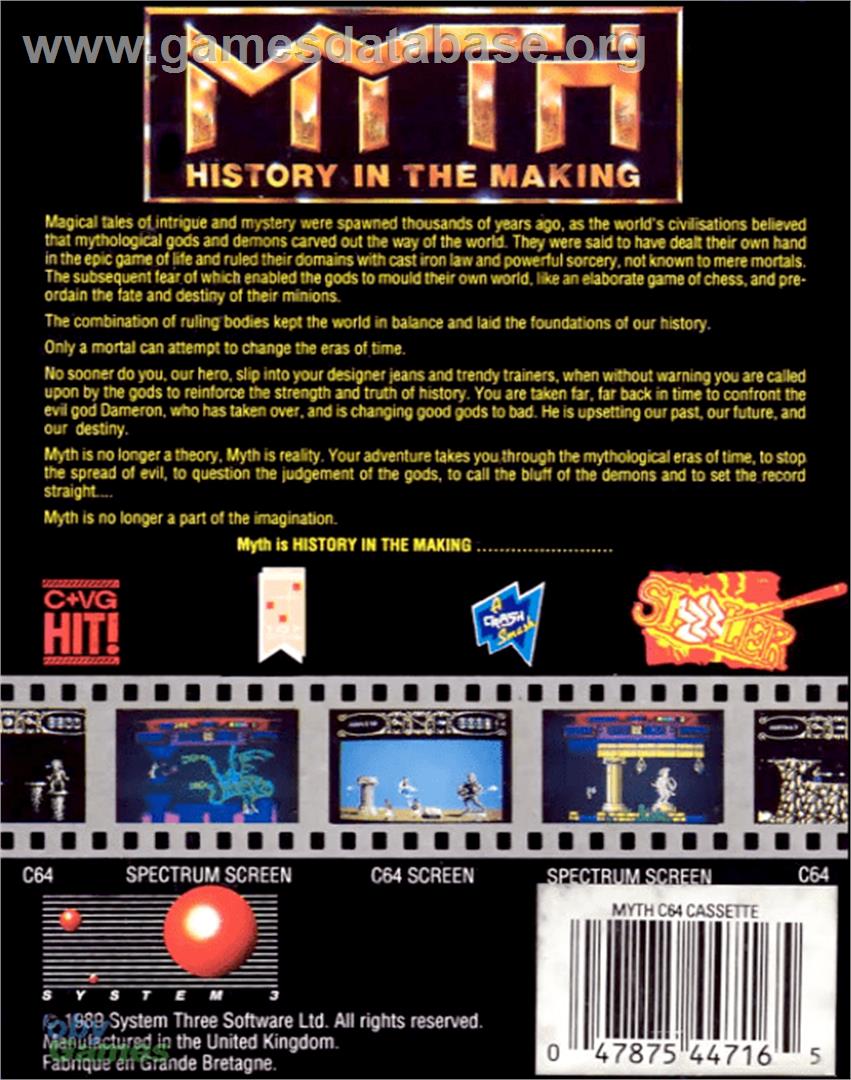 Myth: History in the Making - Commodore 64 - Artwork - Box Back