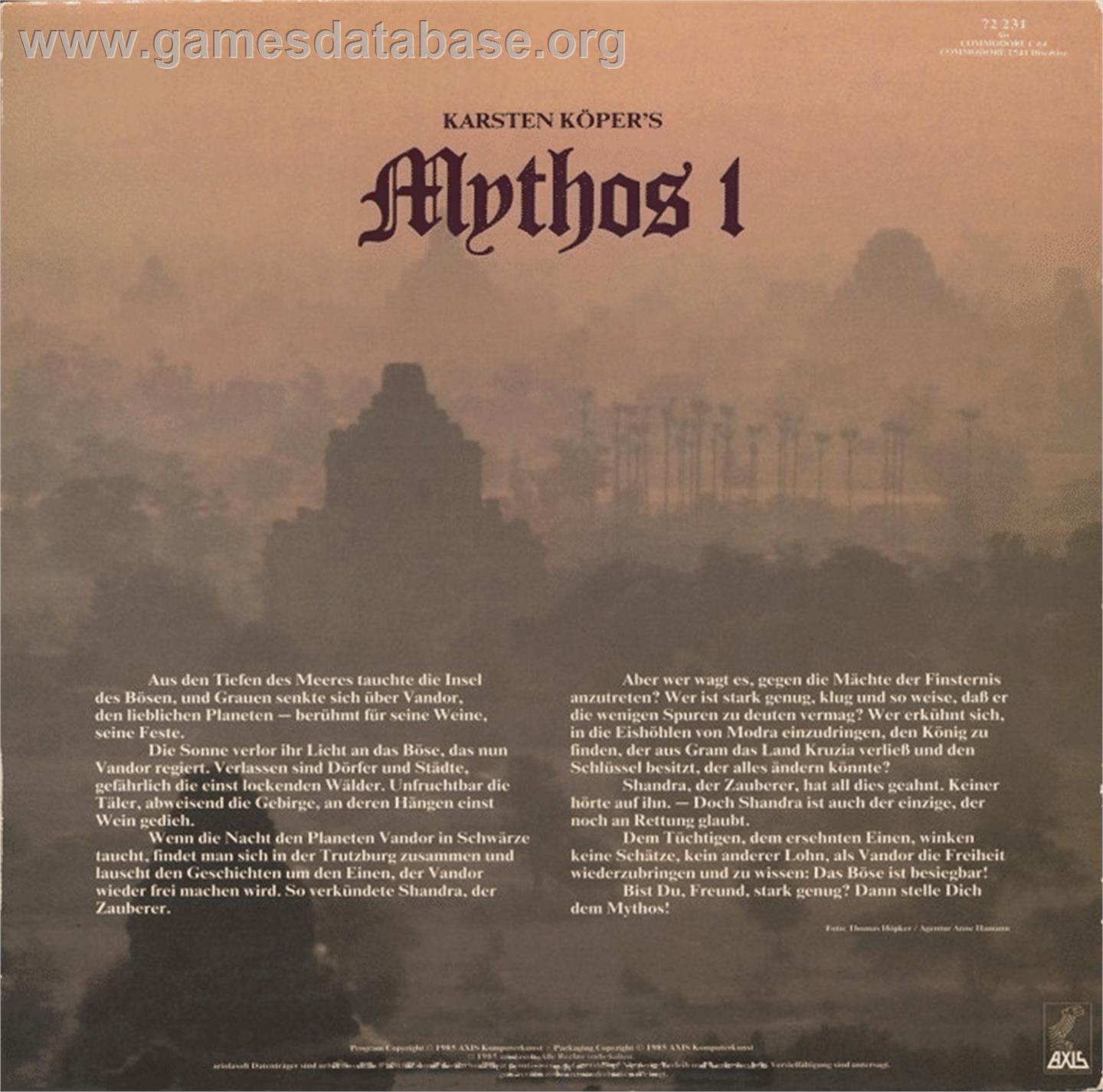Mythos - Commodore 64 - Artwork - Box Back