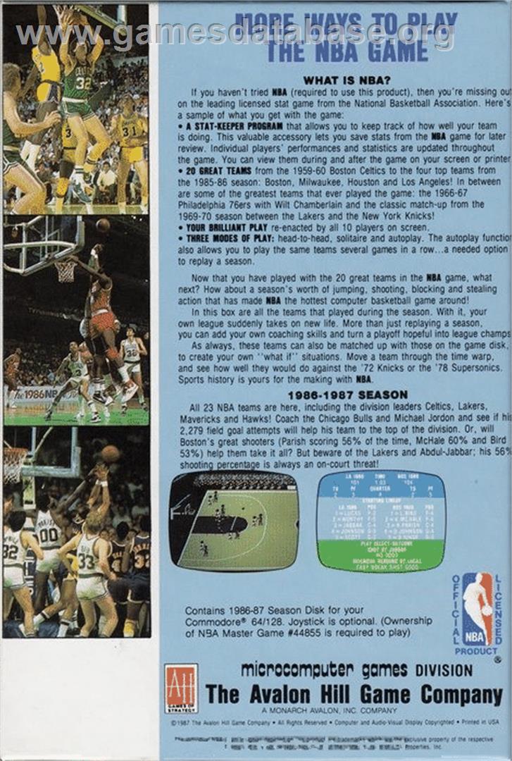 Nba - Commodore 64 - Artwork - Box Back