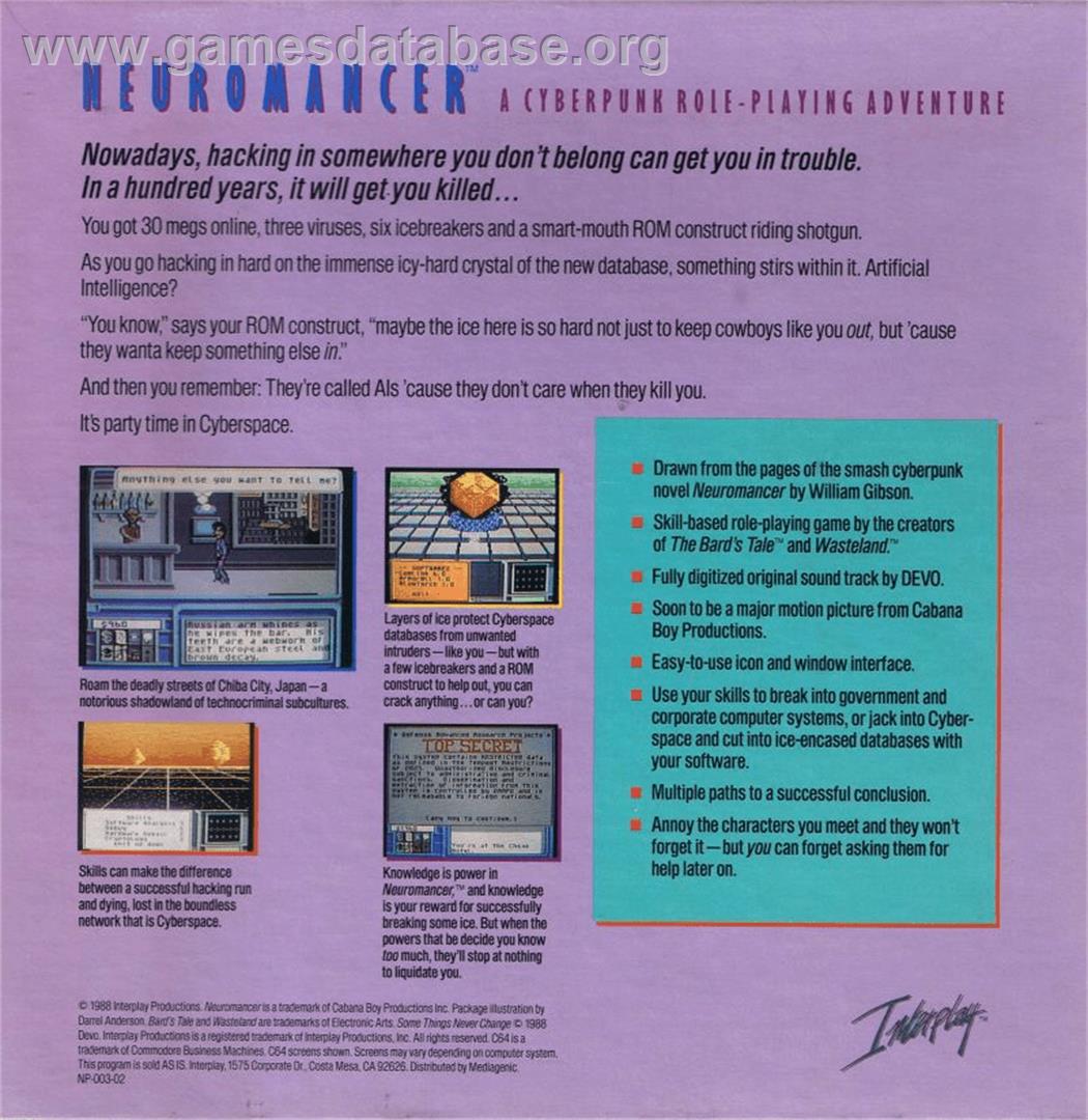 Neuromancer - Commodore 64 - Artwork - Box Back
