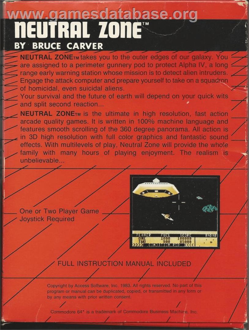 Neutral Zone - Commodore 64 - Artwork - Box Back
