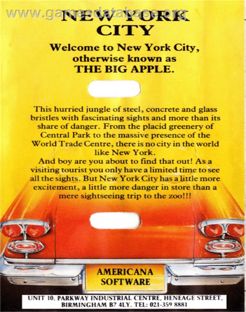 New York City - Commodore 64 - Artwork - Box Back