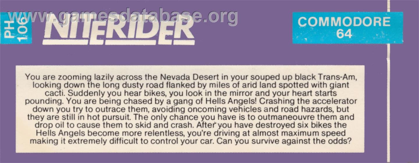 Niterider - Commodore 64 - Artwork - Box Back