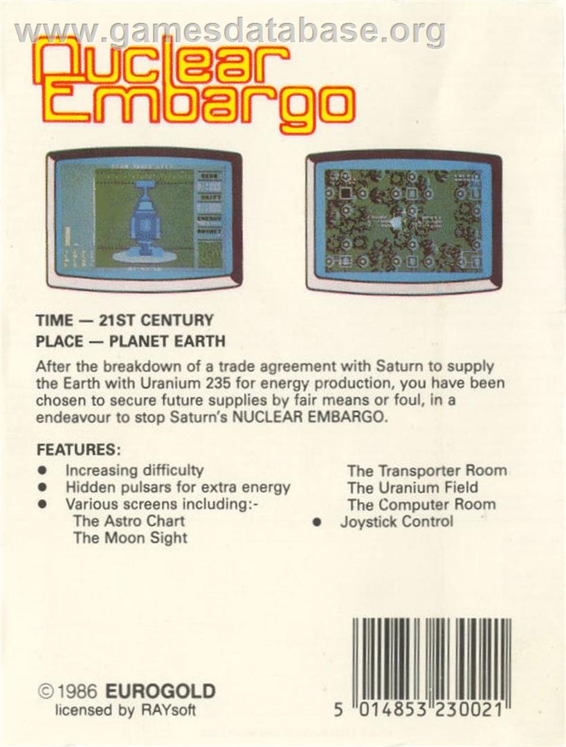 Nuclear Embargo - Commodore 64 - Artwork - Box Back