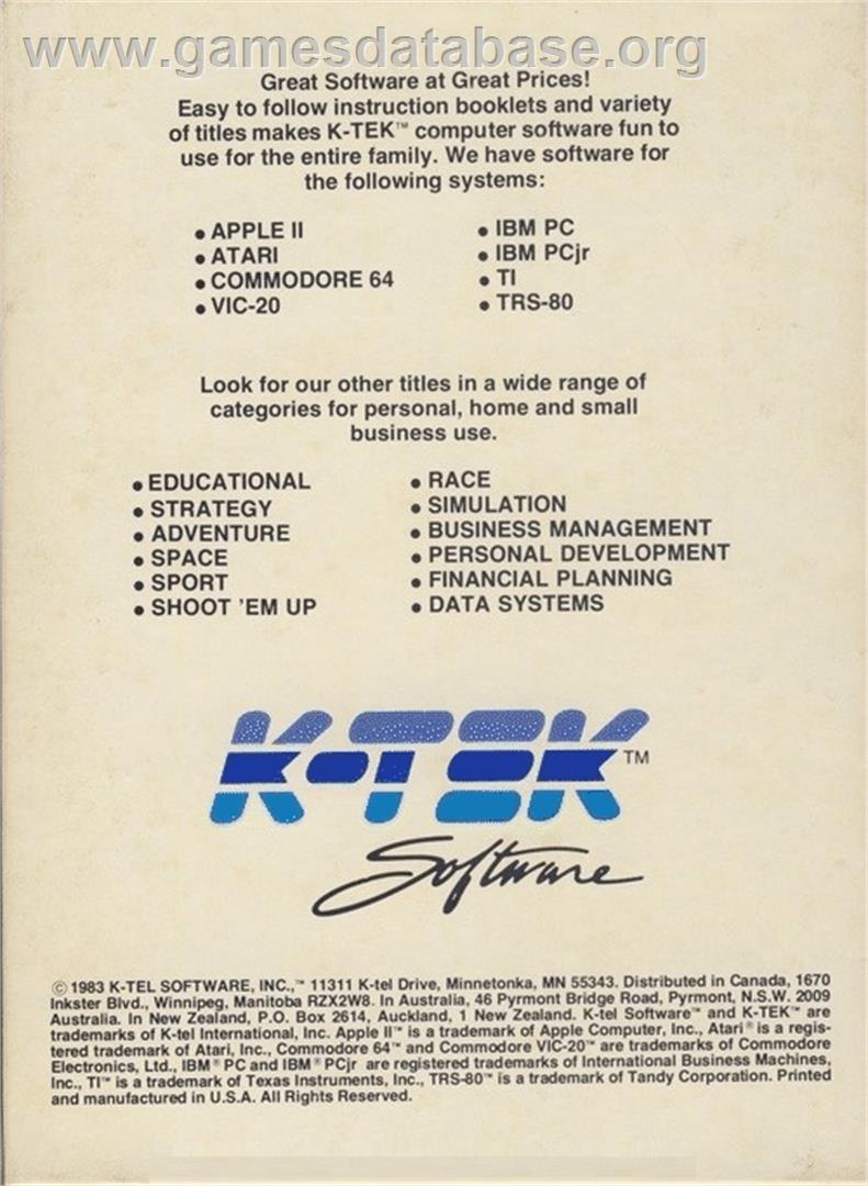 Odyssey (Logo Software) - Commodore 64 - Artwork - Box Back