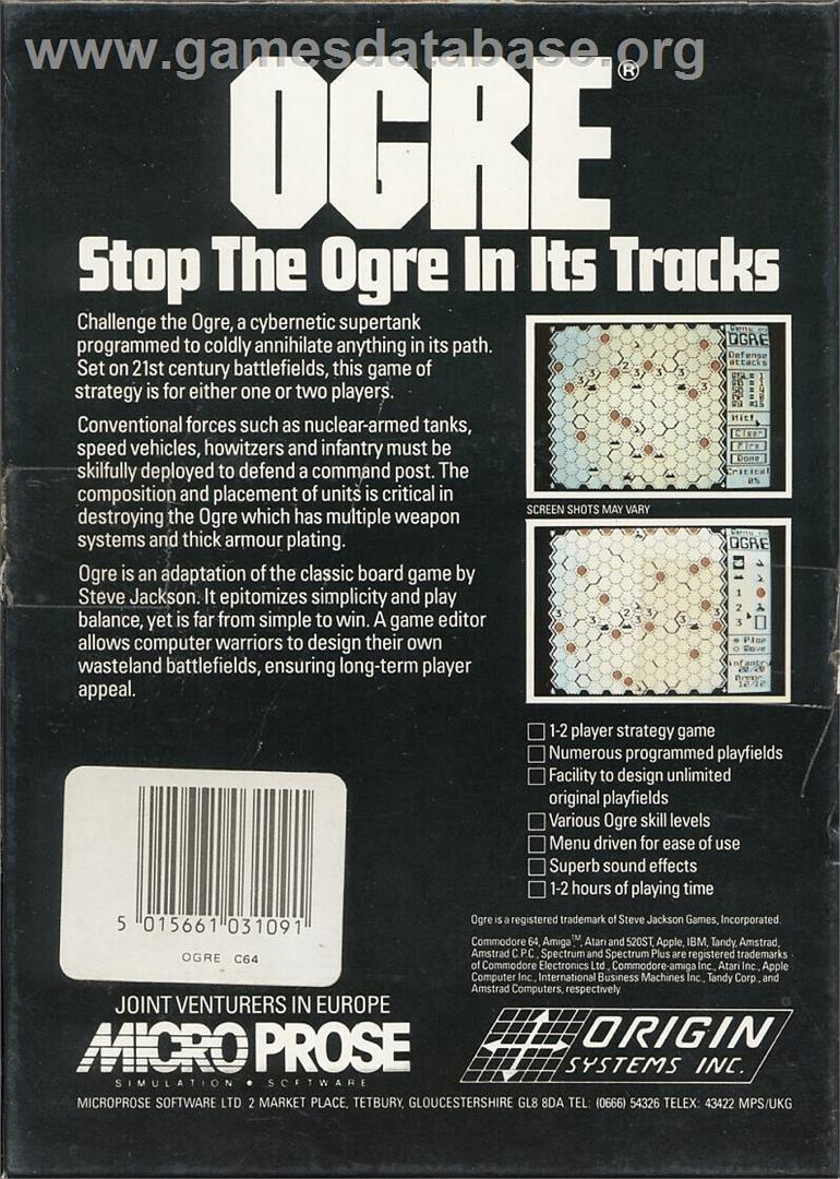 Ogre (Origin Systems) - Commodore 64 - Artwork - Box Back