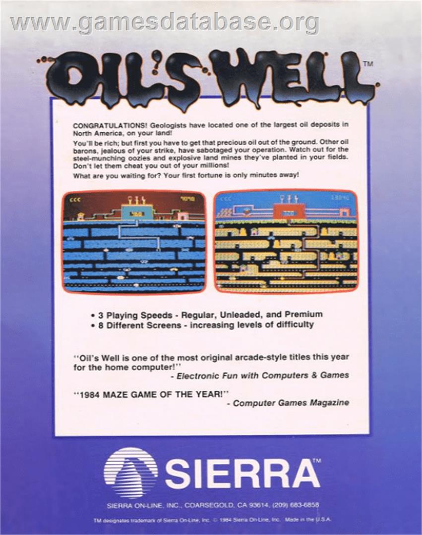 Oil's Well - Commodore 64 - Artwork - Box Back
