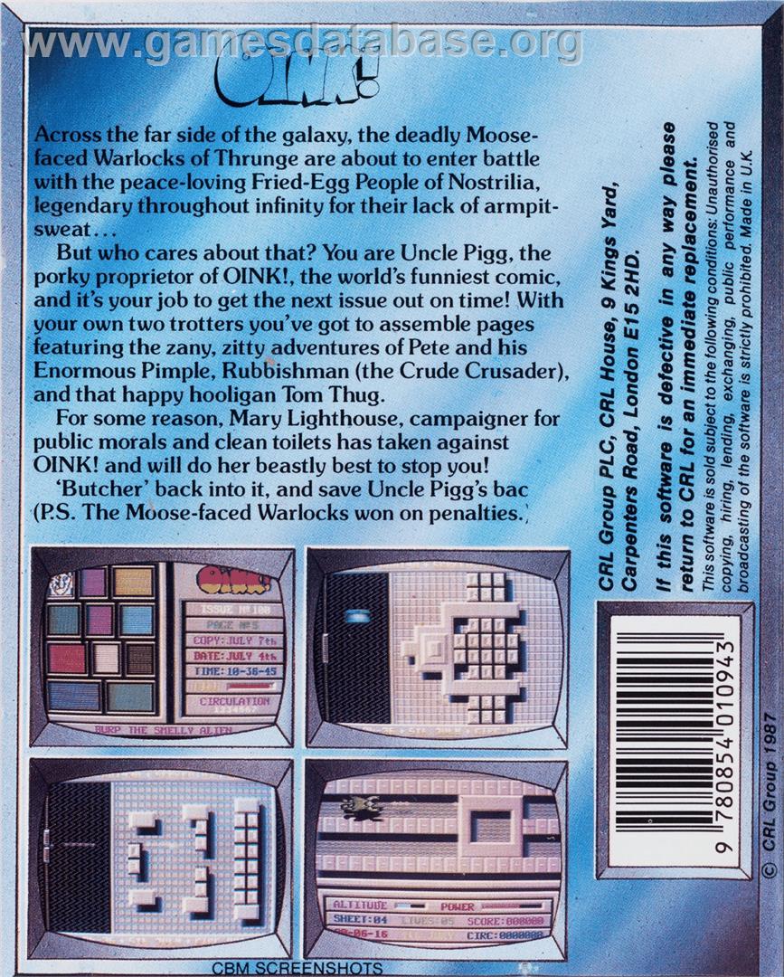 Oink! - Commodore 64 - Artwork - Box Back
