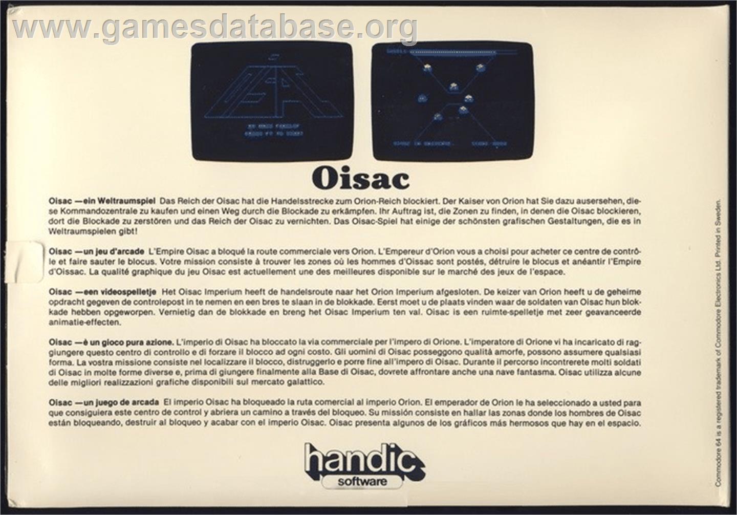 Oisac - Commodore 64 - Artwork - Box Back