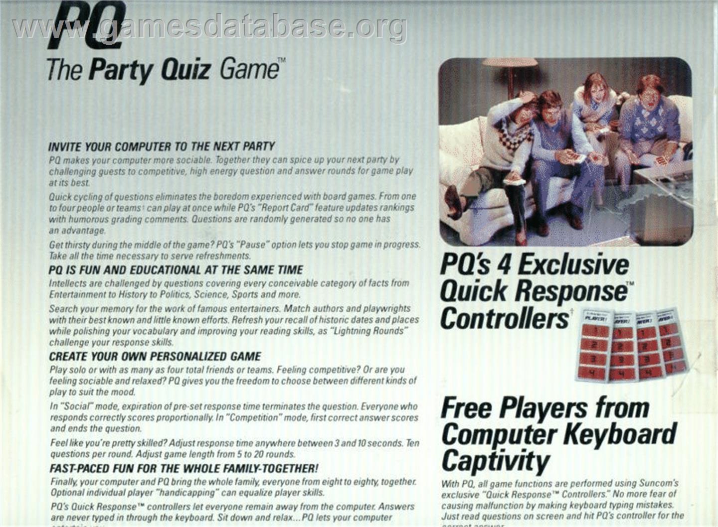 PQ: The Party Quiz Game - Commodore 64 - Artwork - Box Back