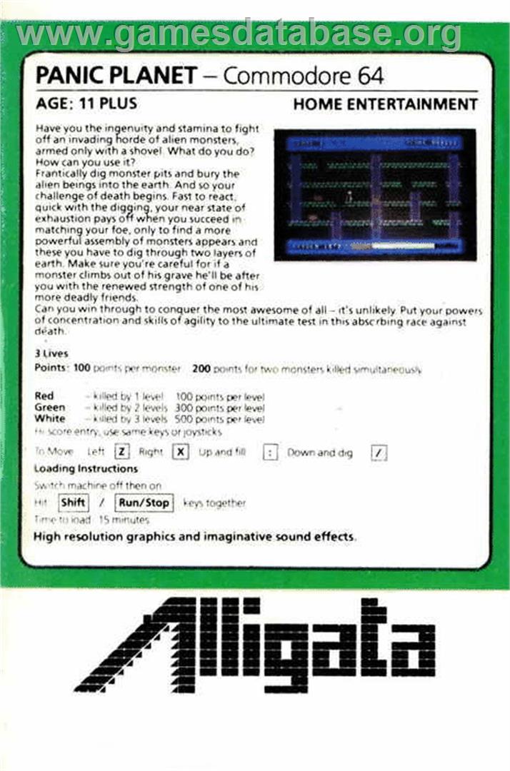 Panic Planet - Commodore 64 - Artwork - Box Back