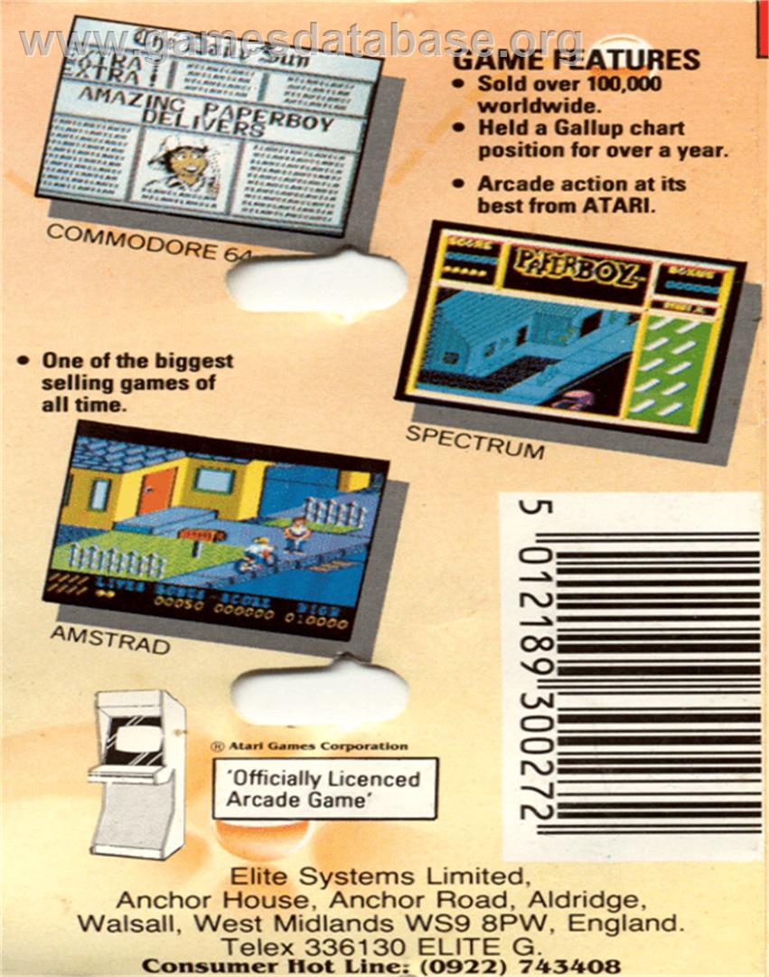 Paperboy - Commodore 64 - Artwork - Box Back