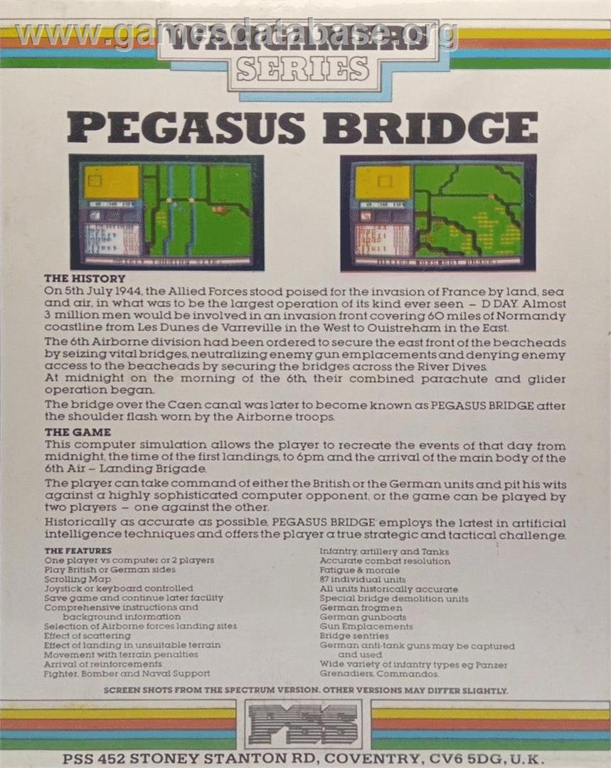Pegasus Bridge - Commodore 64 - Artwork - Box Back