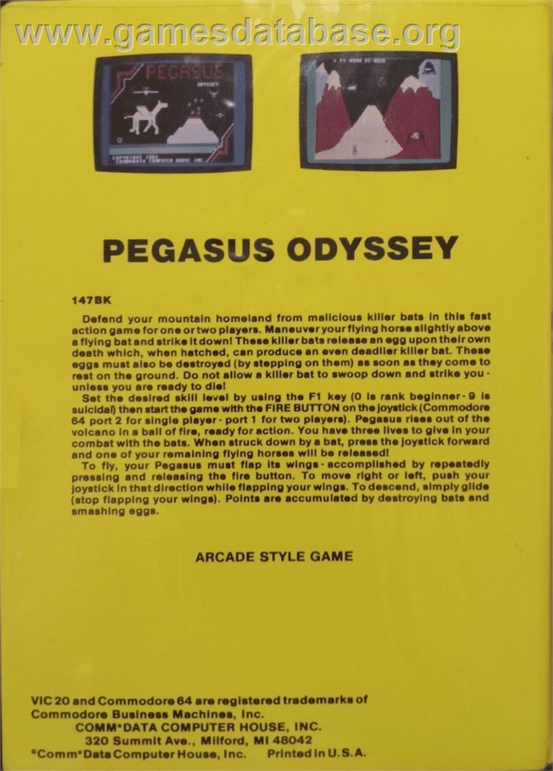 Pegasus Odyssey - Commodore 64 - Artwork - Box Back