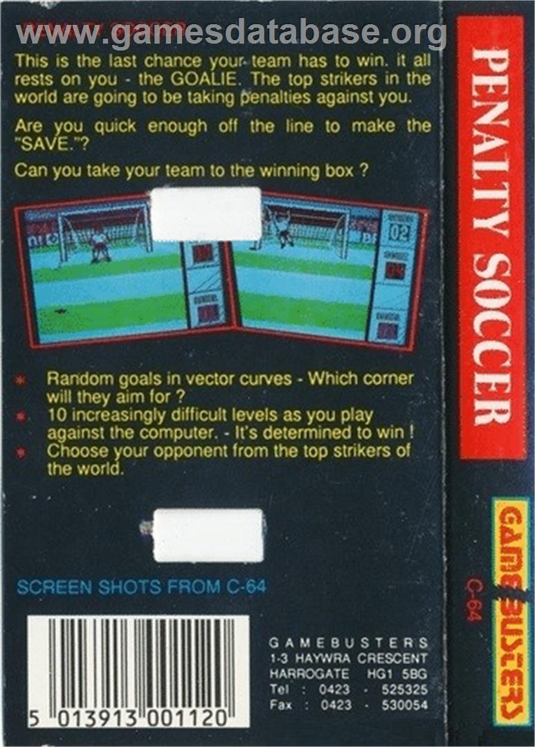 Penalty Soccer - Commodore 64 - Artwork - Box Back