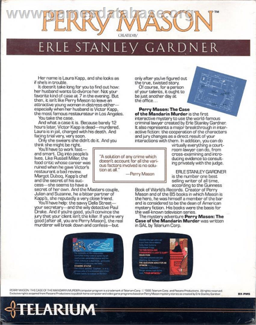 Perry Mason: The Case of the Mandarin Murder - Commodore 64 - Artwork - Box Back