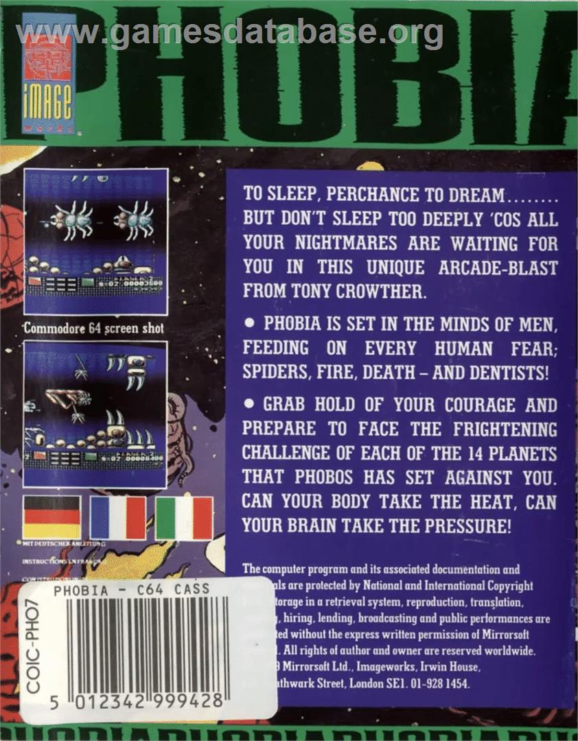 Phobia (Ahoy!) - Commodore 64 - Artwork - Box Back