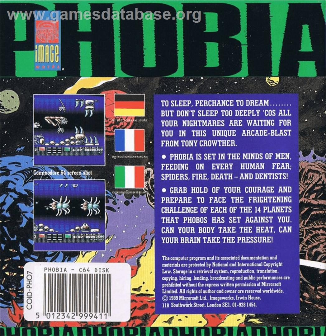 Phobia - Commodore 64 - Artwork - Box Back