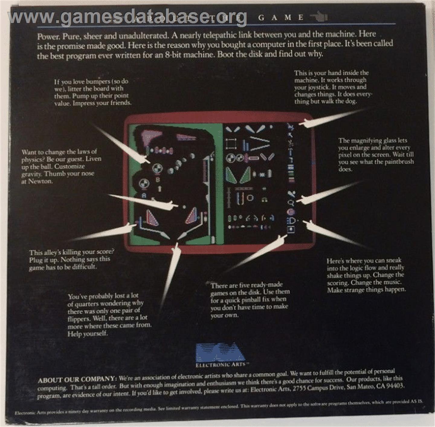 Pinball Construction Set - Commodore 64 - Artwork - Box Back
