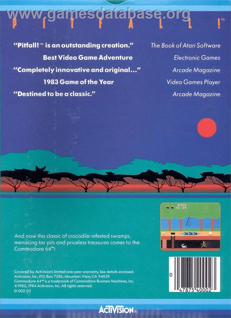 Pitfall 2 - Lost Caverns - Commodore 64 - Artwork - Box Back