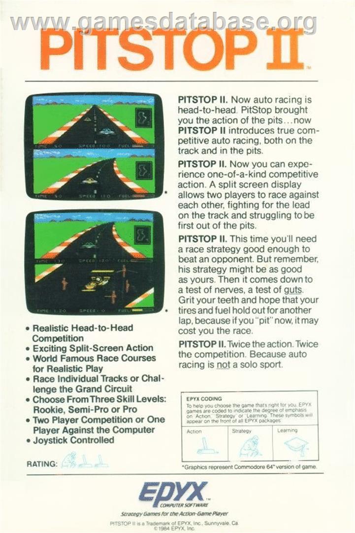 Pitstop 2 - Commodore 64 - Artwork - Box Back