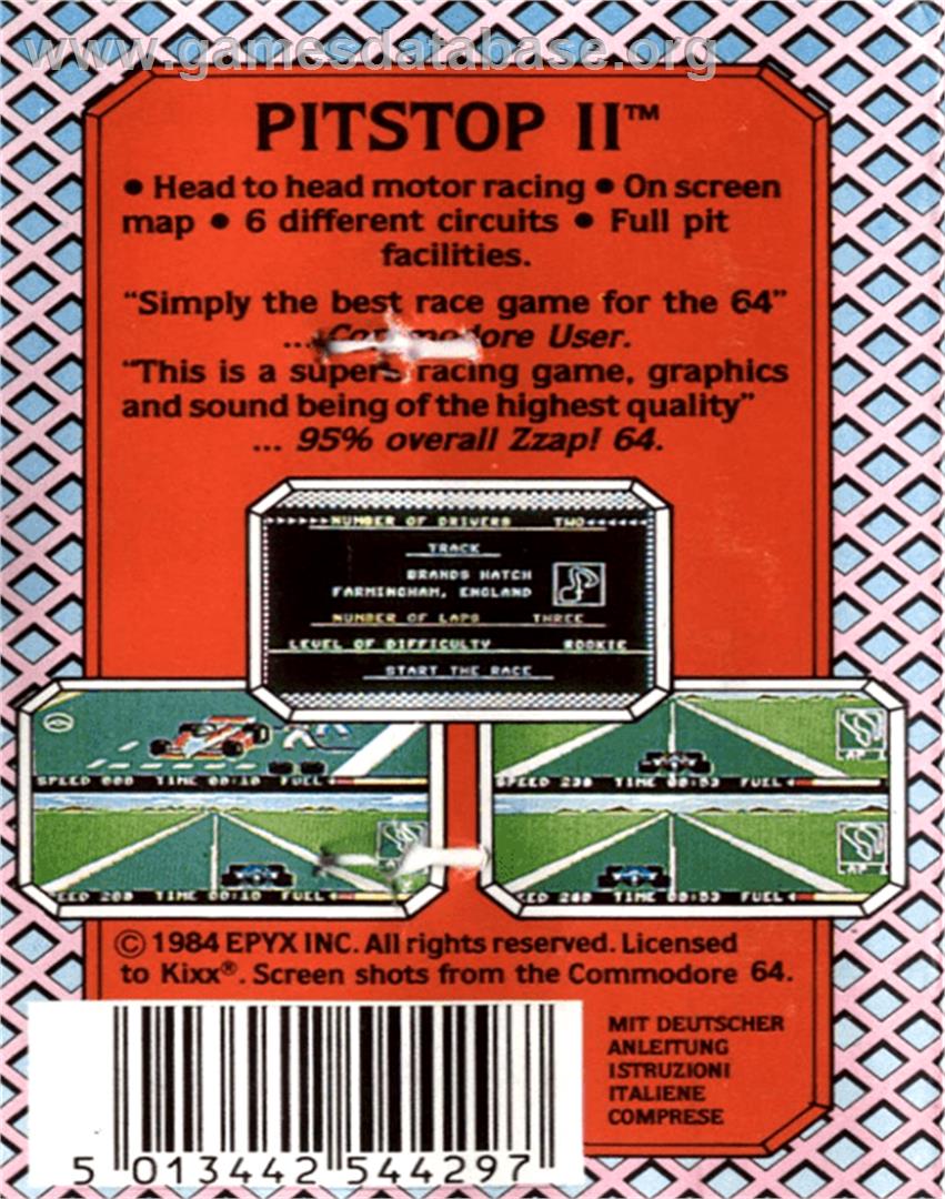 Pitstop II - Commodore 64 - Artwork - Box Back