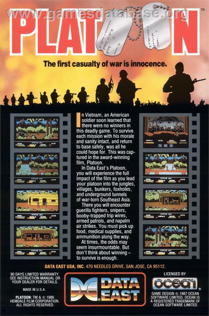 Platoon - Commodore 64 - Artwork - Box Back