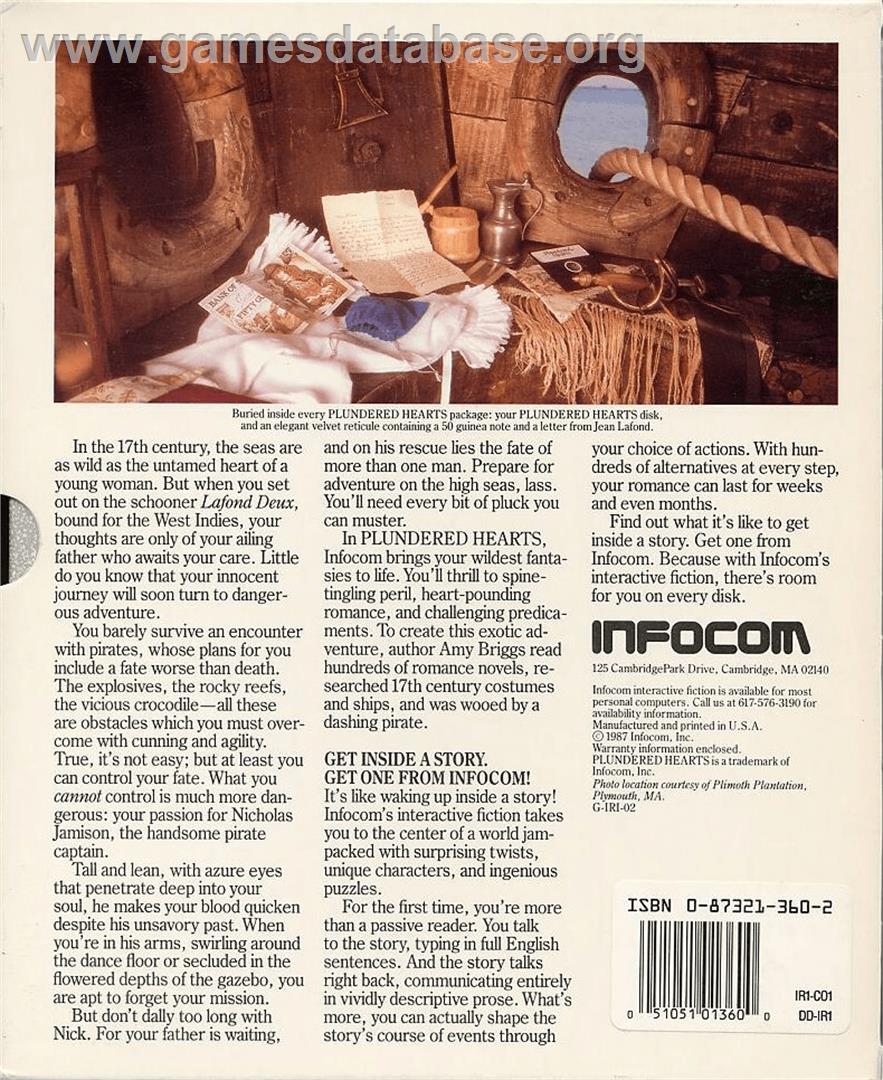 Plundered Hearts - Commodore 64 - Artwork - Box Back